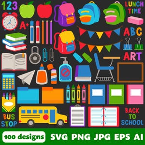 School Supplies Digital Files, SVG PNG JPG, Clipart, Cut Files ...