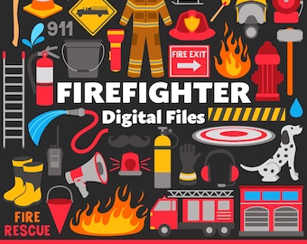 Firefighter Digital Files, SVG PNG JPG, Clipart, Cut Files, Printable, Cricut, First Responder, Volunteer, Rescue, Gear, Chief, Fire Truck