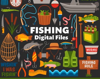 Fishing Digital Files, SVG PNG JPG, Clipart, Cut Files, Cricut, Printable, Father's Day, Outdoors, Boat, Lure, Hooks, Pole, Bait, Tackle Box