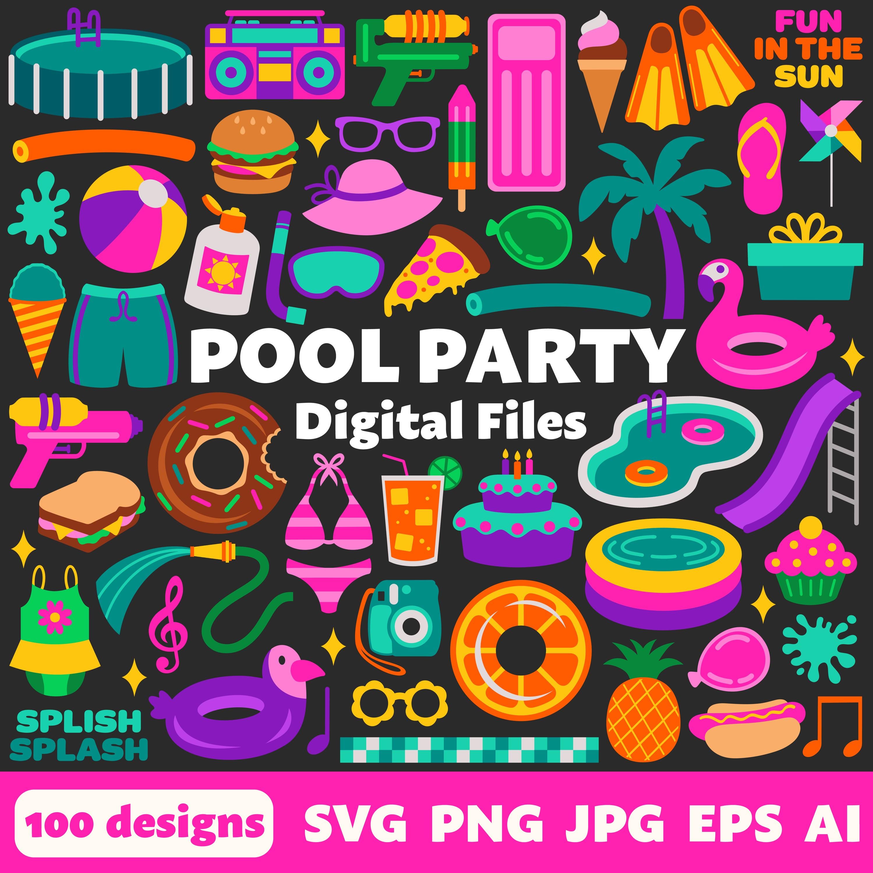 Pegatinas de fiesta en la piscina - Etsy México, image size:2998x3000