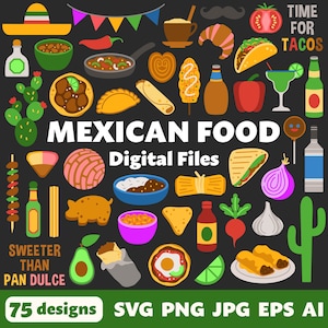 Mexican Food Digital Files, SVG PNG JPG, Clipart, Cut Files, Cricut, Fiesta, Cinco De Mayo, Taco, Pan Dulce, Quesadilla, Tamale, Concha