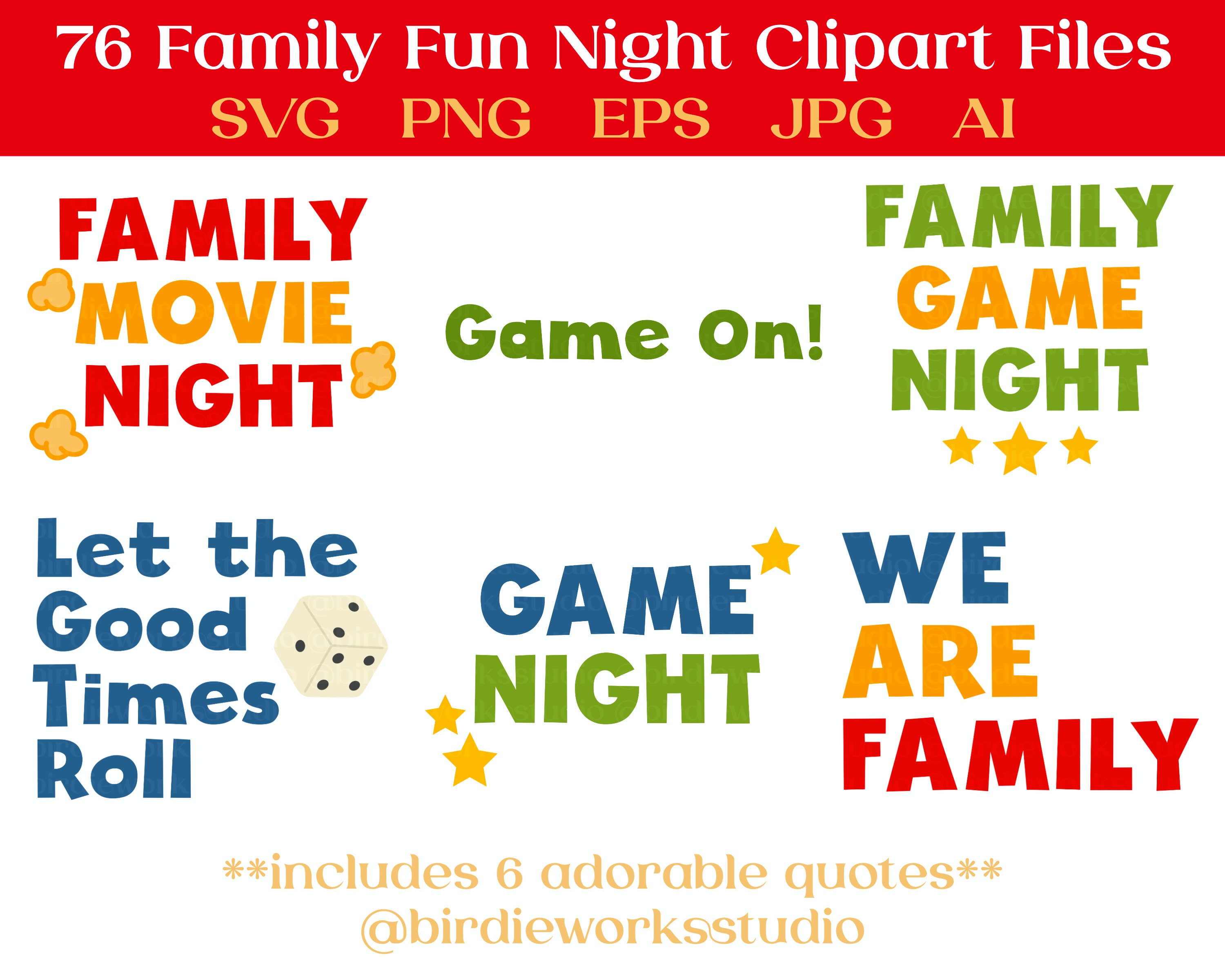 Family Fun Night Clipart & Cut Files PNG SVG JPG Silhouette Etsy