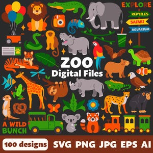 Zoo Digital Files, SVG PNG JPG, Clipart, Cut Files, Graphics, Printable, Cricut, Jungle, Safari, Field Trip, Animals, Giraffe, Elephant