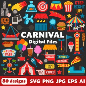 Karneval Digitale Dateien, SVG PNG JPG, Clipart, Schnittdateien, Cricut, Fahrgeschäfte, Essen, Spaß, Jahrmarkt, Kirmes, Vergnügungspark, Zirkus, Karussell