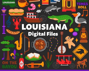 Louisiana Digital Files, SVG PNG JPG, Clipart, Cut Files, Icons, Vectors, Graphics, Cricut, New Orleans, Bayou, Mardi Gras, Baton Rouge