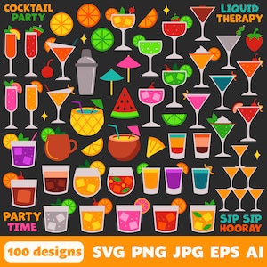 Cocktail Digital Files, SVG PNG JPG, Clipart, Cut Files, Cricut, Summer, Beach, Tropical, Party, Drinks, Alcohol, Spirits, Bar, Beer, Liquor image 2