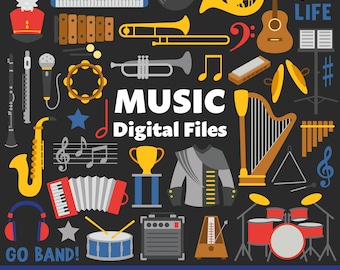 Music Digital Files, SVG PNG JPG, Clipart, Cut Files, Cricut, Printable, Orchestra, Symphony, School, Marching, Band, Guitar, Tuba, Trumpet