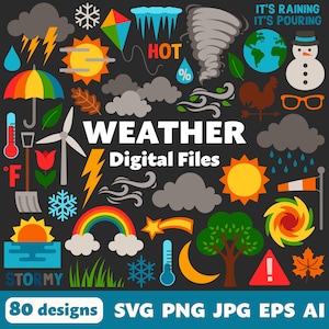 Wetter Digitale Dateien, SVG PNG JPG, Clipart, Schnittdateien, Cricut, bedruckbar, Jahreszeiten, Temperatur, Wolken, Regen, Sonne, Schnee, Wind, Tornado