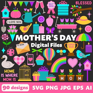 Fichiers numériques pour la fête des mères, SVG PNG JPG, cliparts, fichiers coupés, imprimables, Cricut, maman, maman, amour, famille, tulipes, printemps, jardin, fleurs