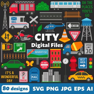 都市デジタルファイル、SVG PNG JPG、クリップアート、カットファイル、クリカット、交通機関、家、車、トラック、車両、電車、交通標識、公園、町