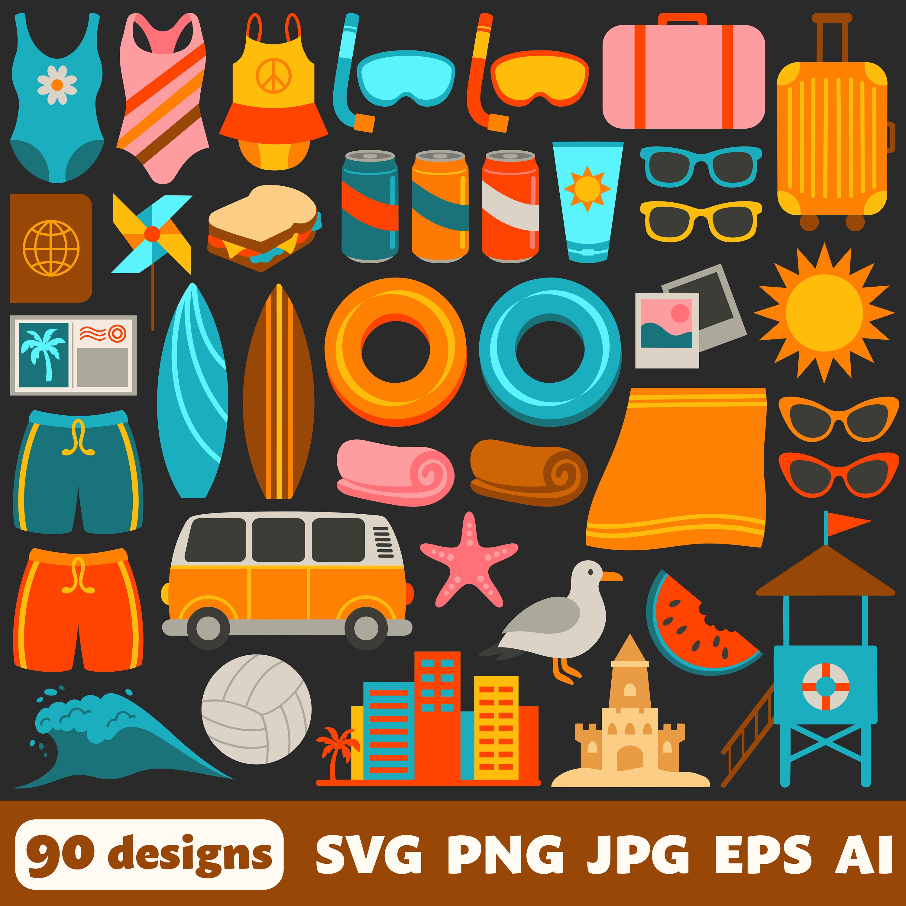 Beach Digital Files, SVG PNG JPG, Clipart, Cut Files, Cricut, Ocean ...
