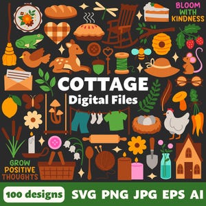 Cottage Digital Files, SVG PNG JPG, Clipart, Cut Files, Printable, Cute, Cottagecore, Hygge, Spring, Flowers, Aesthetic, Cozy, Farm, Garden