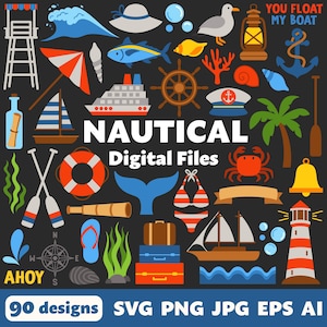 Nautische digitale bestanden, SVG PNG JPG, Clipart, gesneden bestanden, afdrukbaar, Cricut, matroos, kapitein, boot, schip, piraten, strand, zee, oceaan, anker