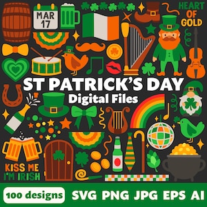 St. Patrick's Day Digitale Dateien, SVG PNG JPG, Clipart, Schnittdateien, Cricut, Symbole, Frühling, Shamrock, Klee, Irisch, Kobold, Topf voller Gold