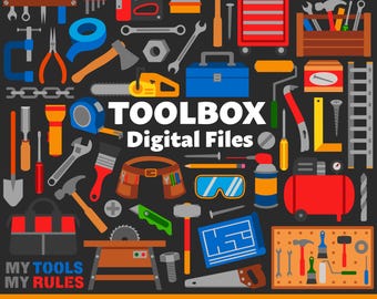 Toolbox Digital Files, SVG PNG JPG, Clipart, Cut Files, Cricut, Tools, Father's Day, Power Tools, Handyman, Carpenter, Drill, Saw, Hammer