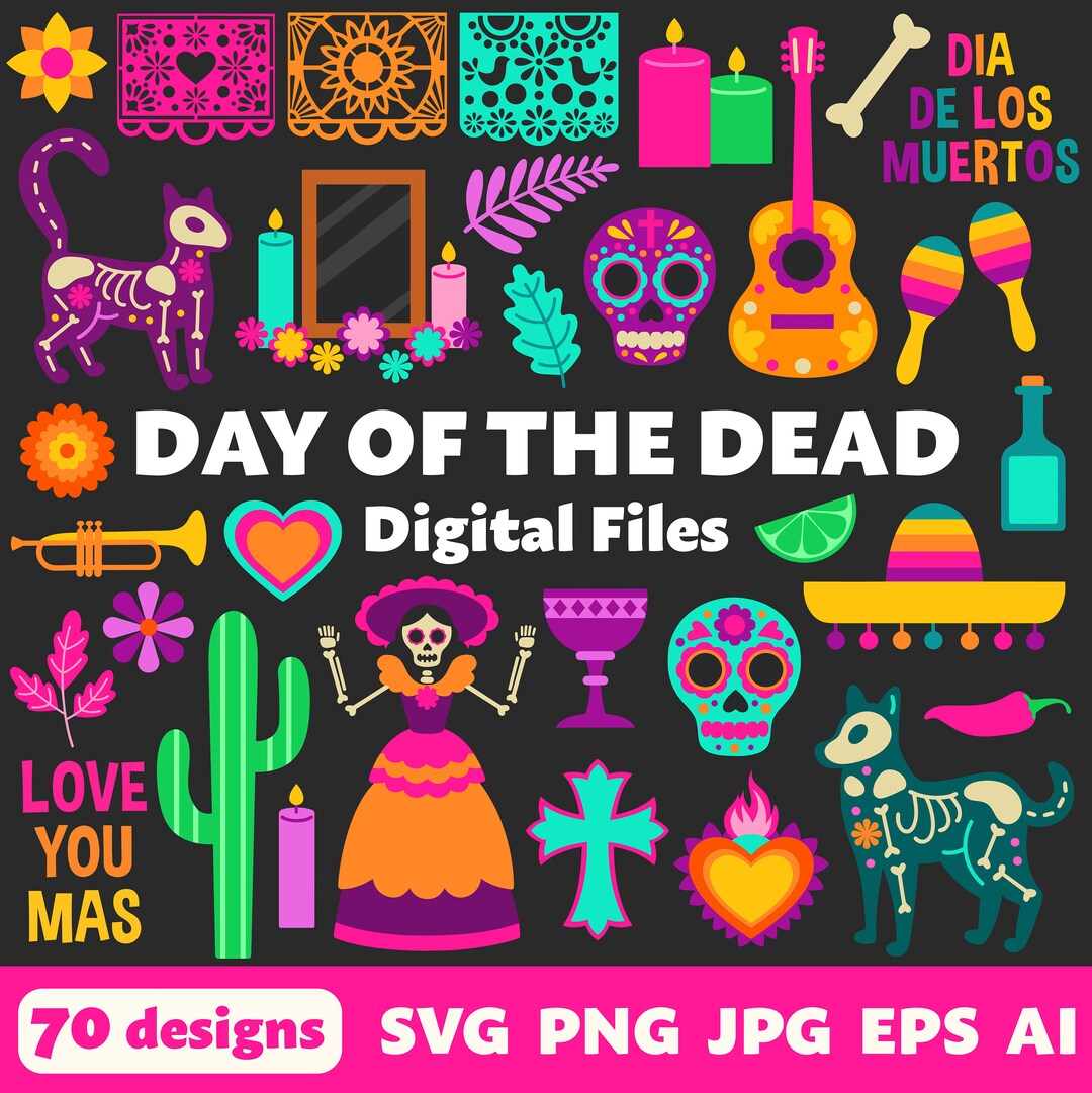 Day of the Dead Digital Files, SVG PNG JPG, Clipart, Cut Files