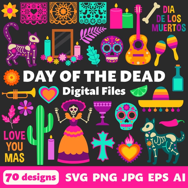 Day of the Dead Digital files, SVG PNG JPG, Clipart, Cut Files, Printable, Cricut, Dia de los Muertos, Mexican, Calavera, Sugar Skulls