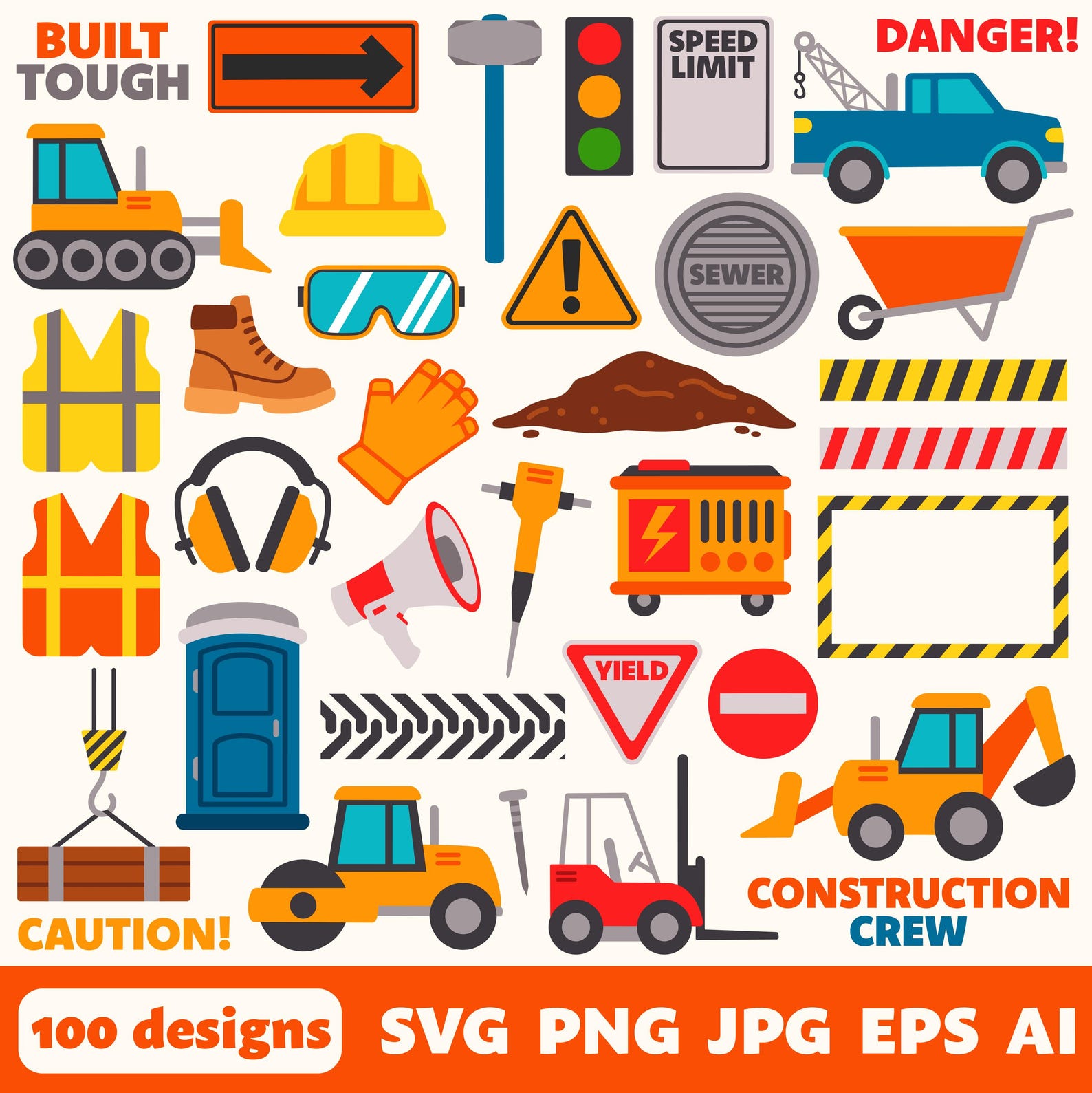 Construction Digital Files, SVG PNG JPG, Clipart, Cut Files, Cricut ...
