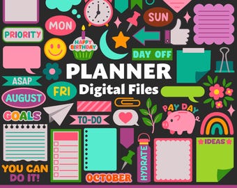Planner Digital Files, SVG PNG JPG, Clipart, Cut Files, Printable, Cricut, Icons, Notes, Months, Days, School, College, Work, Journaling