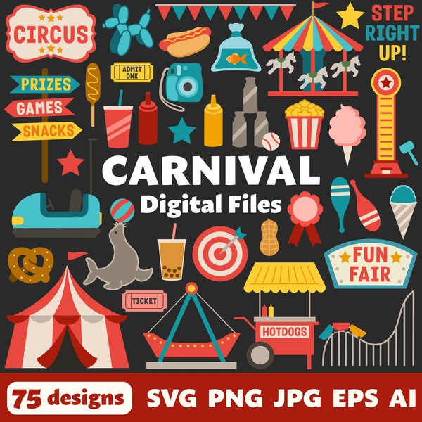 Carnival Digital Files, SVG PNG JPG, Clipart, Cut Files, Cricut, Family, Fun, State Fair, County Fair, Amusement Park, Circus, Carousel