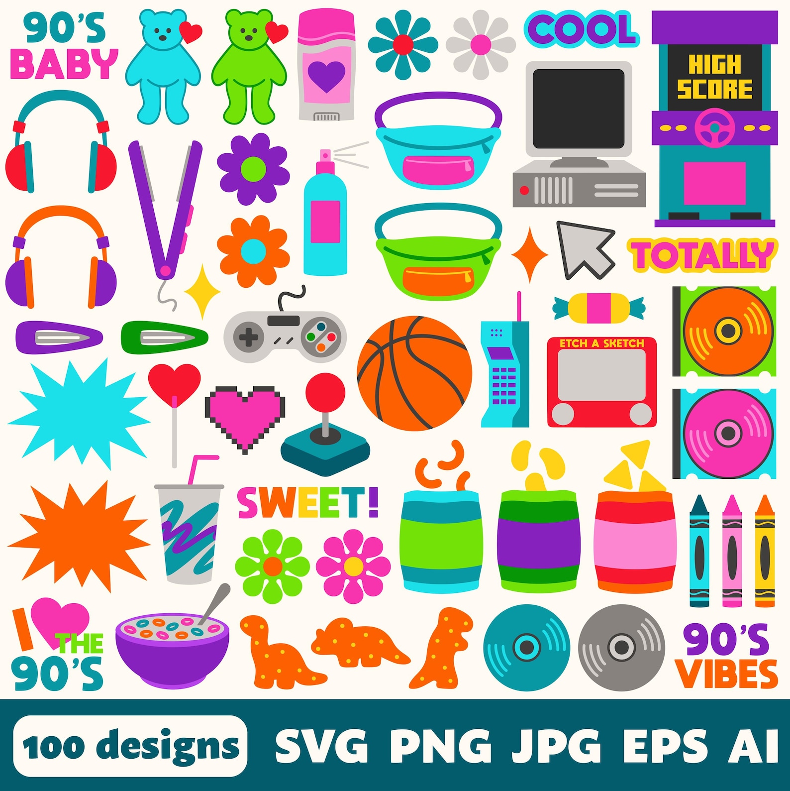 Nostalgic 90s Digital Files, SVG PNG JPG, Clipart, Cut Files, Printable ...