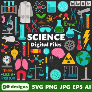 Arquivos digitais de ciências, SVG PNG JPG, Clipart, Arquivos de corte, Imprimível, Cricut, Biologia, Química, Haste, Laboratório, Anatomia, Professor, Cientista