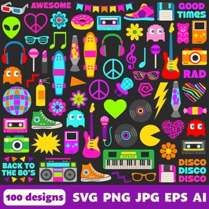 Retro 80s Digital Files, SVG PNG JPG, Clipart, Cut Files, Graphics ...
