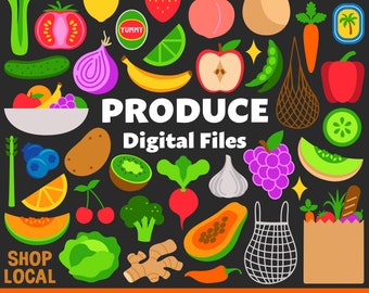 Produce Digital Files, SVG PNG JPG, Clipart, Cut Files, Cricut, Illustrations, Fruit, Vegetables, Groceries, Healthy, Farmers Market, Food
