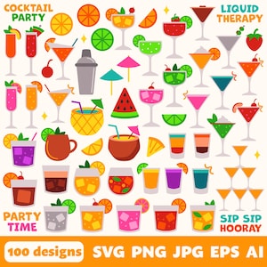 Cocktail Digital Files, SVG PNG JPG, Clipart, Cut Files, Cricut, Summer, Beach, Tropical, Party, Drinks, Alcohol, Spirits, Bar, Beer, Liquor image 4