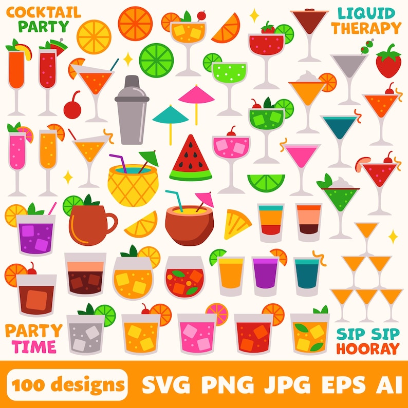 Cocktail Digital Files, SVG PNG JPG, Clipart, Cut Files, Cricut, Summer, Beach, Tropical, Party, Drinks, Alcohol, Spirits, Bar, Beer, Liquor image 4