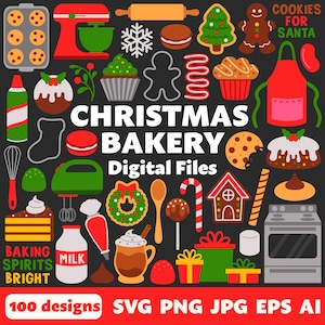Weihnachtsbäckerei digitale Dateien, SVG PNG JPG, Clipart, Schnittdateien, Festlich, Feiertage, Weihnachtsmann, Kekse, Backen, Dessert, Pfefferminze, Lebkuchen