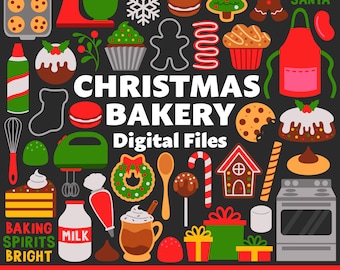 Kerstbakkerij digitale bestanden, SVG PNG JPG, clipart, gesneden bestanden, feestelijk, feestdagen, kerstman, koekjes, bakken, dessert, pepermunt, peperkoek