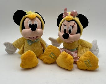 Exclusive Disney Parks 2018 Easter Minnie & Mickey Mouse 9" Chick Plush Yellow