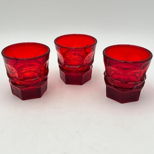 Vintage Fostoria Argus Ruby Pattern Flat Juice/Cocktail/Shot Glass Set Set of 3