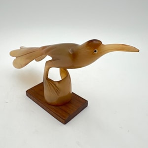 Vintage Hand-Carved Horn & Wood Bird Figurine On Base