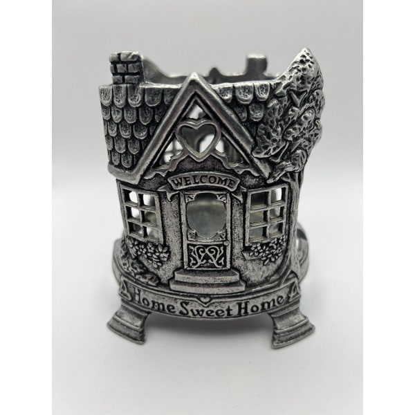 VTG Pewter Jar Candle Holder Home Sweet Home Carson 1996 Yankee Candle