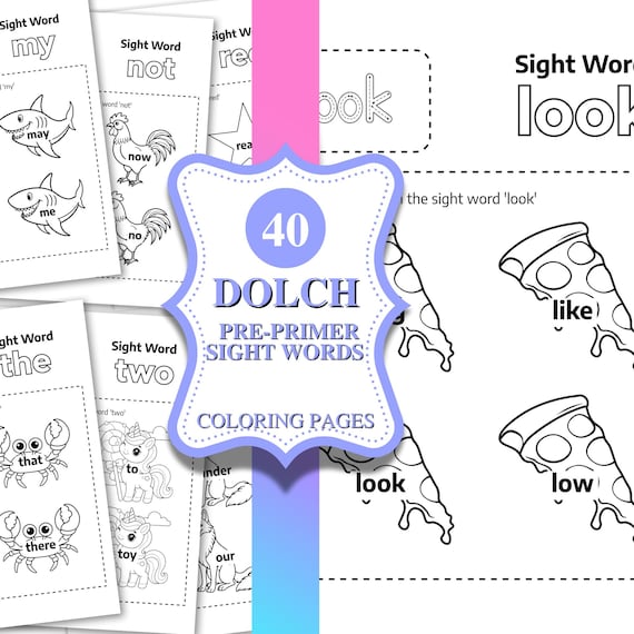 Pre-K Dolch Sight Words Coloring Pages, Kindergarten & Preschool Literacy Worksheets, Learn to Read Activities, Early Reader Practice
