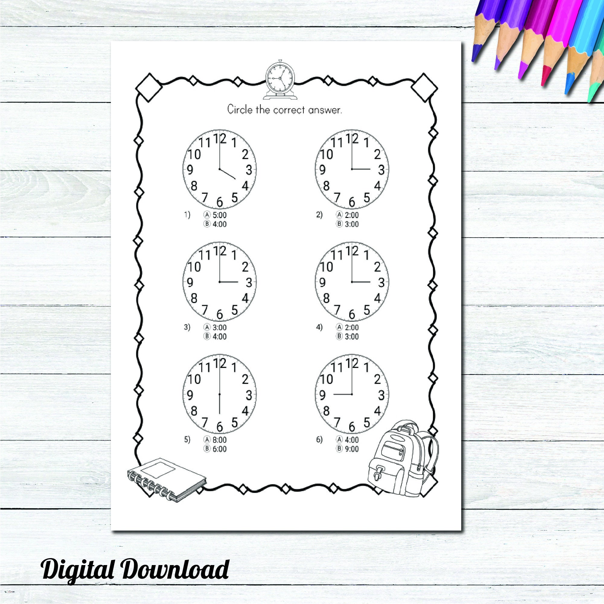Telling Time Worksheets / Clock Practice for Kids /analog Etsy