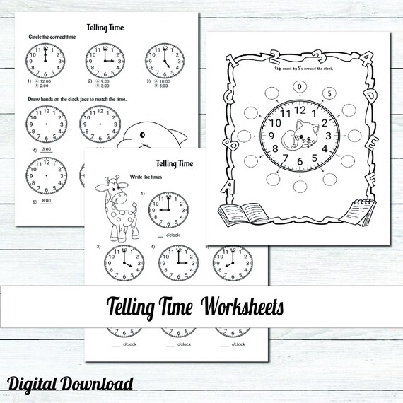Telling Time to the Hour Worksheets / Clock Practice for Kids - Etsy