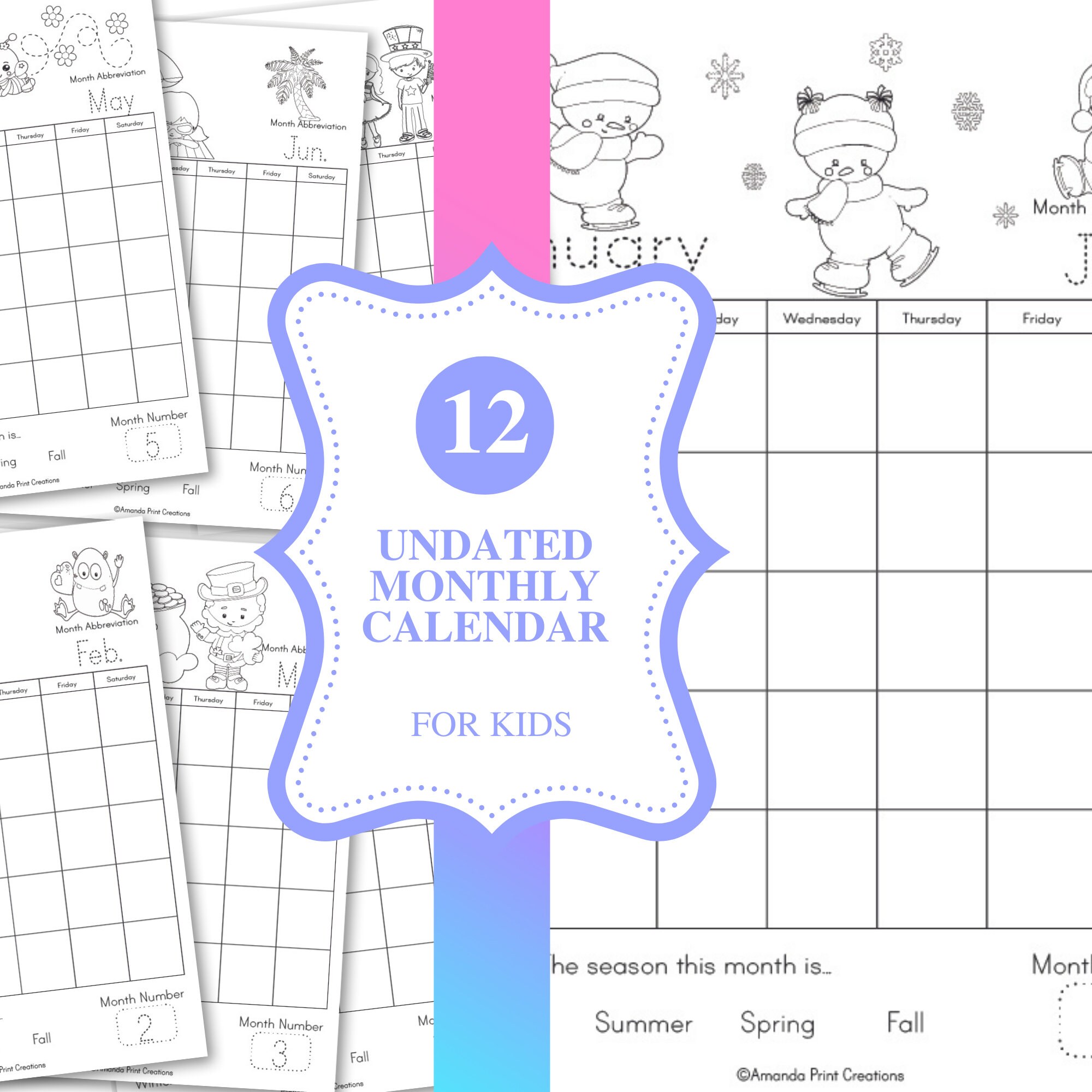 Undated Monthly Calendar for Kids, Calendar Practice for Kids, Undated Monthly Calendar Printable - Etsy undated-monthly-calendar-for-kids-calendar-practice-for-kids-undated-monthly-calendar-printable-etsy