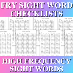 10 Fry Sight Word Checklists / 1,000 High Frequency Sight Words / Homeschool, Pre K, Kindergarten, Elementary School