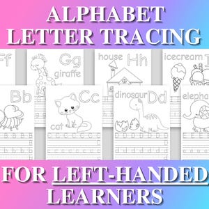 Left-Handed Letter Tracing Worksheets, A to Z Animal Alphabet Handwriting Practice, Preschool Writing Printable, Fine Motor Skills Activity
