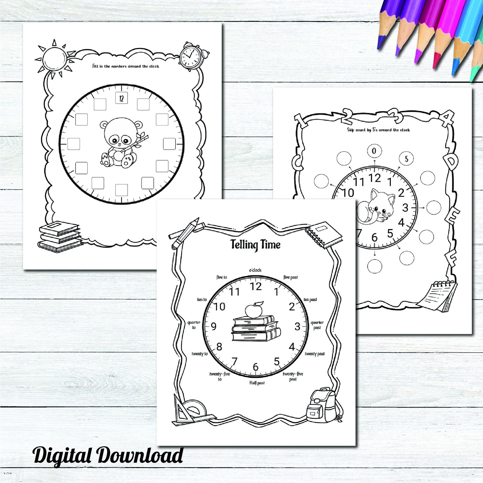 Telling Time to the Half Hour Worksheets / Clock Practice for Kids