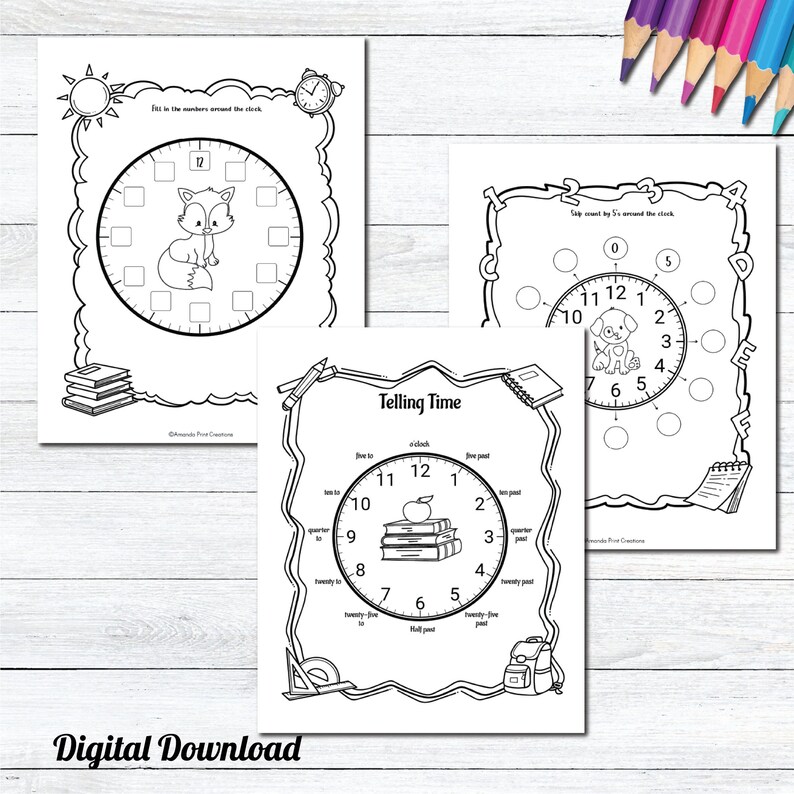 Telling Time Quarter to Hour Worksheets / Clock Practice for Etsy