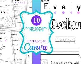 Editable Canva Name Tracing Worksheet - Preschool Handwriting Practice - Customizable Woodland Animal Themed Learning Sheets