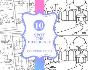Spot the Difference Coloring Printable Pages for Children