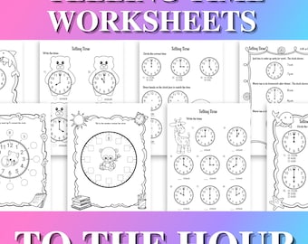 Telling Time To The Hour Worksheets / Clock Practice for Kids /Analog Clocks Worksheets / Kinder, 1st, 2nd Grade