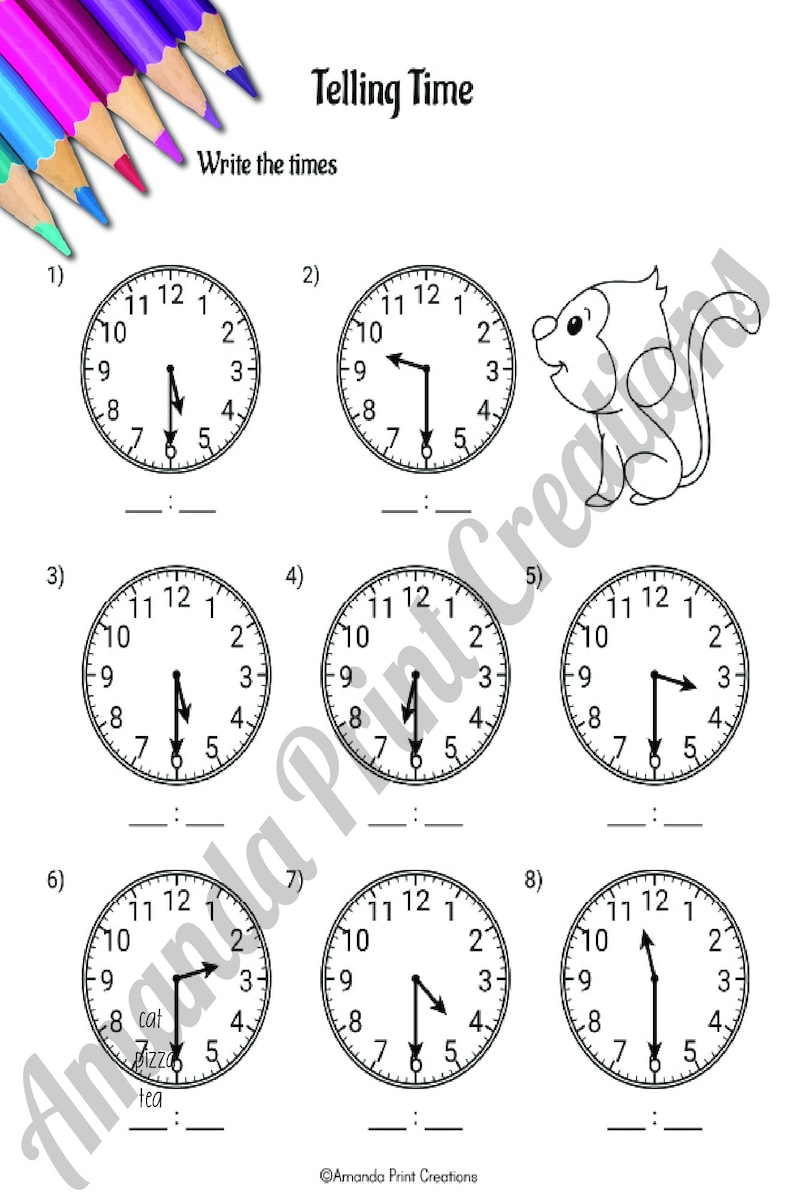Telling Time to the Half Hour Worksheets / Clock Practice for Kids