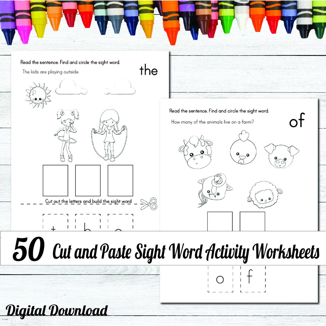 Sight Word Cut and Paste Activity 50 Printable Sight Word Etsy