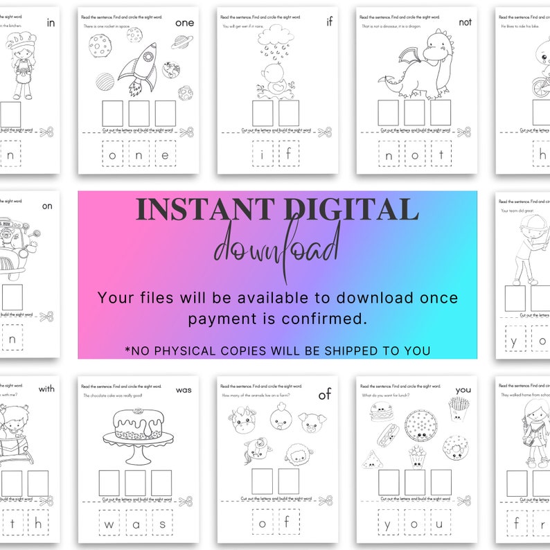 Sight Word Cut and Paste Activity, 50 Fry Sight Word Worksheets for ...
